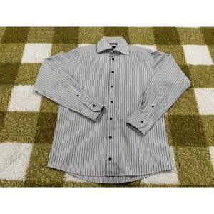 Eton Mens Wrinkle Free Cotton Striped Dress Shirt Navy White Long Sleeve